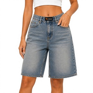 Shorts de mezclilla para mujer al por mayor, shorts vaqueros de cintura alta, shorts casuales de verano personalizados, shorts de mezclilla de algodón ajustados, rasgados y desgastados. - Product Image 1