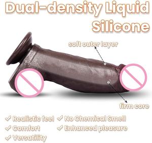Dildo géant noir épais de 8 pouces, diamètre 2,25, double densité en silicone, dildo incurvé géant pour hommes et femmes - Product Image 4