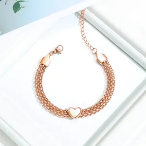 High Quality Adjustable Link Chain Heart Bracelet Trendy Stainless Steel Fashion Chain Heart Charm Bracelet