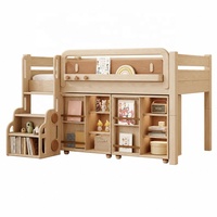Lit semi-suspendu moderne pour enfants, gain de place, avec rangements intégrés KUKU en chêne, ensemble de chambre adapté aux appartements