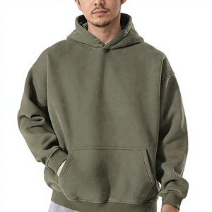 เสื้อฮู้ดดี้สีเขียวมะกอกแบบยูนิเซ็กซ์ ผ้าฝ้ายฟลีซ 100% ทรงโอเวอร์ไซส์ สวมใส่สบาย มีกระเป๋า เหมาะสำหรับฤดูใบไม้ร่วง - Product Image 1