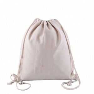 Custom Logo Recyclable Reusable Fitness Gym Natural Canvas <b>Drawstring</b> <b>Backpack</b> Bag - Product Image 1