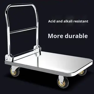 <span class=keywords><strong>400kg</strong></span> chariots à quatre roues chariot 304 acier inoxydable 202 plate-forme industrielle pliable remorque chariot de Transport à plat - Product Image 3