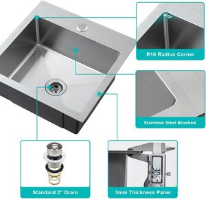 <span class=keywords><strong>Lavabo</strong></span> da <span class=keywords><strong>Bagno</strong></span> 15x15 Pollici con Foro di Scarico da 2 Pollici, in Acciaio Inox 304, Fatto a Mano, da Incasso, <span class=keywords><strong>per</strong></span> Bar, <span class=keywords><strong>Camper</strong></span>, Finitura Spazzolata, Facile da Pulire, Prodotto in Cina, Senza Marca - Product Image 5