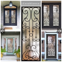 Porte d'entrée simple en fer forgé et fibre de verre, double vitrage trempé, style moderne, antivol, en fonte, pour extérieur