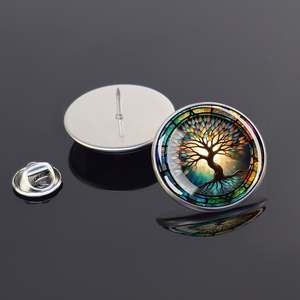 Broche Croix Arbre de Vie Style Vitrail - Épingle de Revers Simple en Métal avec Dôme en Verre de 25mm, Bijou Tendance pour Cadeau et Tenue Quotidienne - Product Image 2