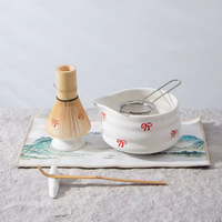 Ensemble de bols à matcha en céramique style Japandi Geling, fouet en bambou de haute qualité, couleur rose charmante, vente en gros