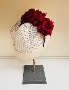 Diadema de Rosa Roja de Halloween, Flor de Terciopelo con Velo, Diadema para Mujeres y <span class=keywords><strong>Niñas</strong></span>, Decoraciones para el Cabello para Fiestas de Halloween - Product Image 3