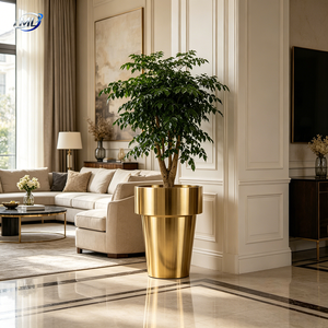 Macetas modernas de latón para exteriores, jardineras con acabado cromado dorado para plantas verdes, diseño de lujo. - Product Image 5