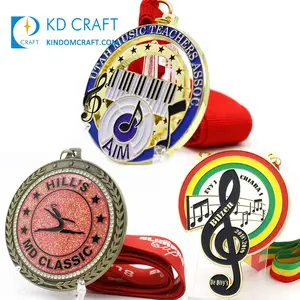 Unique Design Cheap Metal Bespoke Green Glitter Enamel Epoxy Awards Medallion Custom Music Dance Medal For Award