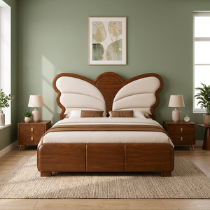 Lit en bois rembourré moderne avec tête de lit douce et rangement intégré, mobilier de chambre à coucher - Product Image 1