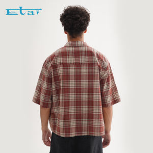 Maßgeschneiderte Flanellhemden vom Hersteller, 100% Baumwolle, Kurzärmlig, Bauchfrei, Kastenförmig, Kariert, Button-Up-Hemd für Herren - Product Image 4
