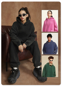 Vente en gros 455gsm Automne Hommes Polyester Coton Blanc Épais French Terry Qualité de luxe Poids lourd Coupe régulière Poche à capuche - Product Image 2