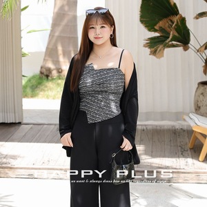 Haut cache-cœur sans bretelles en tweed tricoté Happy Plus, grande taille, noir, micro-élastique, en fibre de viscose, pull pour femme - Product Image 1