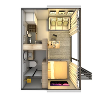 Petite chambre de style hôtel extensible avec design à double aile avec chambre à coucher salon cuisine salle de bain
