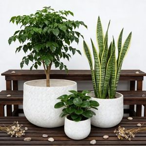 Ensemble de 3 pots en oxyde de magnésium Mdj, 21,65+14,17+8,66 pouces, blanc, pour intérieur, avec trou de drainage, design moderne - Product Image 1