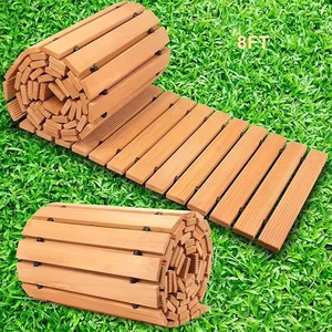 Wooden Garden Path Interlocking <b>Decking</b> 8Ft <b>Anti</b> <b>Slip</b> Outdoor Walkway Rustic Design Rectangle Shape - Product Image 1
