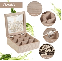 Boîte à thé rustique en bois motif de fleurs uniques boîtes de rangement pour sachets de thé à 9 compartiments pour cadeau maison de thé