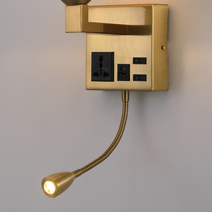 Lampada da <span class=keywords><strong>Parete</strong></span> Moderna a <span class=keywords><strong>LED</strong></span> per Lettura con Interruttore, Applique in Tessuto per Comodino Hotel, Corpo in Rame e Ferro con Finitura Dorata, Porta di Ricarica, Faretto - Product Image 6
