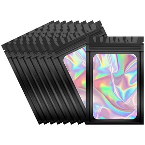 Túi nilon trong suốt hologram có thể đóng kín lại, chống mùi, dùng đựng thực phẩm, kích thước nhỏ, có khóa kéo, chất liệu Mylar hologram - Product Image 1