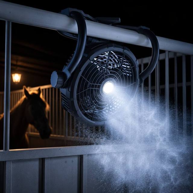 China Factory Rechargeable Fan Equine Stable Horse Stall Horse Barn Fan With Led Light