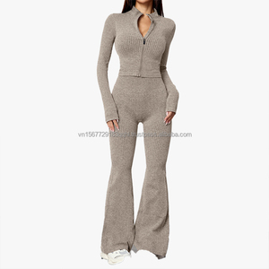 Conjunto de Pantalones de Campana con Cremallera y Manga Larga para Otoño e Invierno, Conjunto Deportivo de Yoga y Fitness, Conjunto de Fitness de Cintura Alta con Efecto Levanta Glúteos para Mujer - Product Image 3