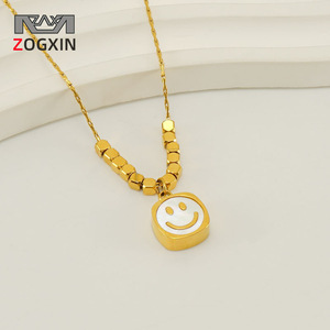 ZOGXIN Smiley Face Pendant 18K Gold Plated Titanium Steel Necklace For Women Fashionable Clavicle Chain Jewelry - Product Image 1