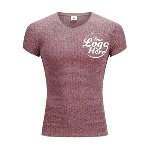 Camiseta de Manga Corta con Cuello en V, Ajustada, de Algodón, Personalizada, para Hombre, Deportiva, con Estampado Digital a Rayas, Transpirable, de Punto - Product Image 1