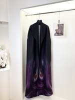 Abaya longue plissée à imprimé fluide dégradé noir et violet, col à revers large, vêtement d'extérieur modeste, style kimono pour femmes musulmanes de Dubaï, pour l'Aïd