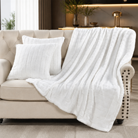 Couverture de lit d'hiver en fourrure de lapin artificielle 3D sculptée, double couche, super douce et chaude, en jacquard, pour hôtel et maison