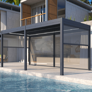 Pergola moderne motorisée en aluminium imperméable à toit à lamelles, gazebo bioclimatique de jardin extérieur avec éclairage LED - Product Image 6