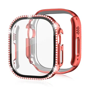Ultra-Modieus Voor Apple Iwatch Serie 9 8 Beschermhoes Volledige Dekking Gehard Glas Screenprotector Plastic Smart Watch