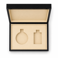 Boîte à parfum élégante en bois noir, style fibre de carbone, finition brillante, emballage en MDF pour deux flacons de parfum