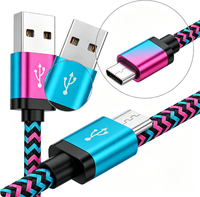 Kabel Pengisian Daya USB 2.0 Micro USB 3ft 6ft Anyaman Nilon Hitam, Pengisian Cepat PVC untuk Jam Tangan Pintar, Jalinan Logam Paduan Aluminium