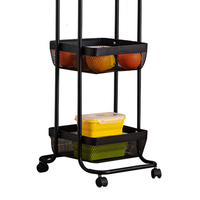 Chariot de rangement rotatif à 3 niveaux en métal pour salle de bain et cuisine, avec étagères à légumes et tiroirs coulissants