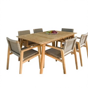 Ensemble de meubles de jardin d'extérieur en bois/aluminium, 6 places, design contemporain, table et chaises en bois massif, OEM ODM - Product Image 1