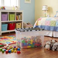 Boîte de rangement en plastique empilable et robuste de 20 L, avec couvercle rabattable, pour le bureau, l'extérieur, le déménagement, les jouets, les livres, les outils