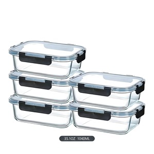 High Borosilicate Glass Food <b>Storage</b> <b>Containers</b> 35.1Oz Rectangle Clip On Lid Microwave Safe <b>Kitchen</b> <b>Storage</b> Set - Product Image 4