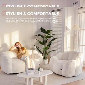 성인 현대 콩 가방 의자 꽃 소파 슈퍼 소프트 더블 소파 세트 거실 침실 인공 모피 독서 의자 베이지 - Product Image 3
