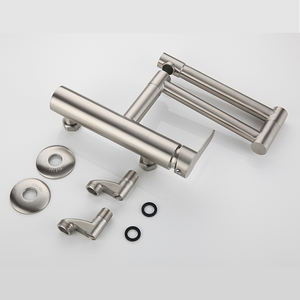 Robinet <span class=keywords><strong>mitigeur</strong></span> de <span class=keywords><strong>cuisine</strong></span> rotatif <span class=keywords><strong>brossé</strong></span> en acier inoxydable 304, eau chaude et froide, montage mural - Product Image 5