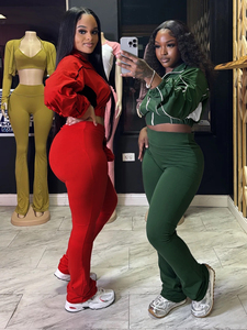 <span class=keywords><strong>Tuta</strong></span> elasticizzata in due pezzi <span class=keywords><strong>con</strong></span> Cardigan a maniche lunghe <span class=keywords><strong>felpa</strong></span> Crop Top e pantaloni attillati a vita alta - Product Image 2