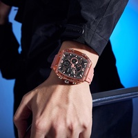 Montre chronographe sport carrée SMAEL 8109, nouveau design analogique-numérique, lumineuse, résistante à l'eau, avec chronomètre.