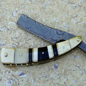 มีดโกนเหล็กกล้าไร้สนิมสวยงาม พร้อมใบมีดดามัสกัสและด้ามจับทำจากกระดูก สำหรับโกนผม ใบหน้า ร่างกาย ใช้ในร้านเสริมสวย - Product Image 5