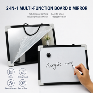 Tableau blanc magnétique effaçable à sec 2-en-1 avec miroir acrylique, miroir décoratif encadré mural pour enfants, maison, bureau, vente en gros - Product Image 1
