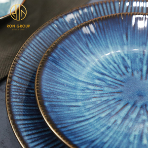 Vajilla de porcelana redonda <span class=keywords><strong>azul</strong></span> inmejorable, vajilla de cerámica, almacenamiento de alimentos redondo, restaurante, plato de 8,5/11 pulgadas, cubiertos para Cena - Product Image 3