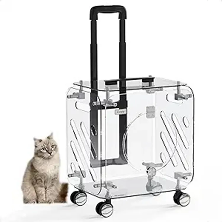 2024 New Designer Portable Pet Bag Trolley Hard Plastic Pet Car Travel Carriers For Dog Cat With Wheels