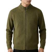 Cardigan Homme Automne & Hiver, Noir, Tricot Côtelé, Col Montant Zippé, Coupe Slim, Polyvalent et Chaud