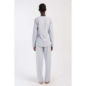 Ensemble de pyjama pour femmes XXL à col rond et manches longues, motif ovale, avec logo personnalisé, rayé, vêtements d'intérieur avec taille élastique, respirant pour la saison hivernale - Product Image 1
