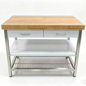 Banc de travail en acier inoxydable robuste, personnalisé en usine, avec plateau en bambou, équipement de rangement pour cuisine et cuisinière - Product Image 1