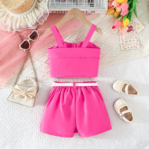 Groothandel Meisjes Chic Roze Pakje met 3D strikversiering en nauwsluitend rokje met bretels Meisjes Kledingset 2-8 jaar - Product Image 2